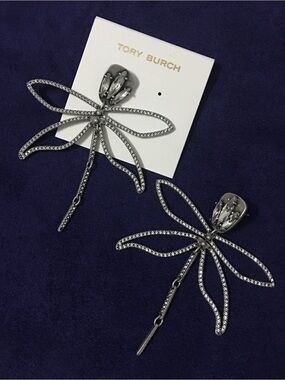 Tory Burch Silver Crystal Dragonfly Dangle Earrings